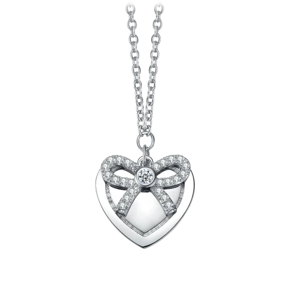 Genevive Sterling Silver Clear Diamonds Heart Necklace