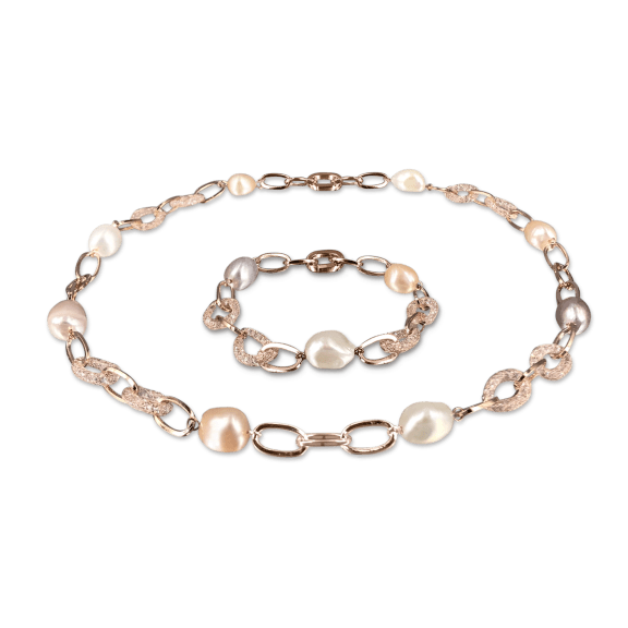 Pacific Pearls Sunshine Coast 18K Gold Filled Swarovski Necklace & Bracelet Set