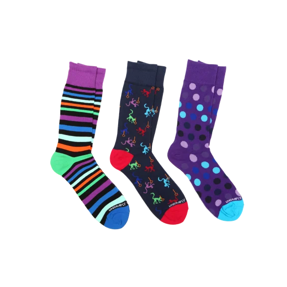 Unsimply Stitched 3-Pack Dress Socks "Monkeys"