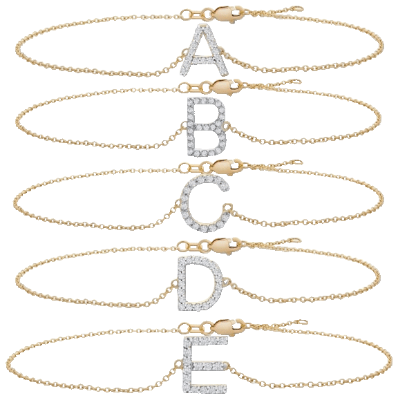 Niss & Niflaot Jewelry 10K Gold Plated Diamond Initial Letter Bracelets