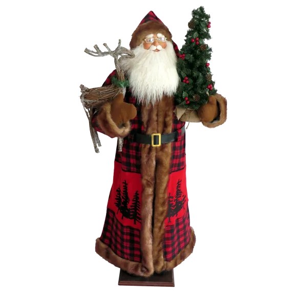 Santa's Workshop 5' Christmas Buffalo Plaid Santa with Reindeer