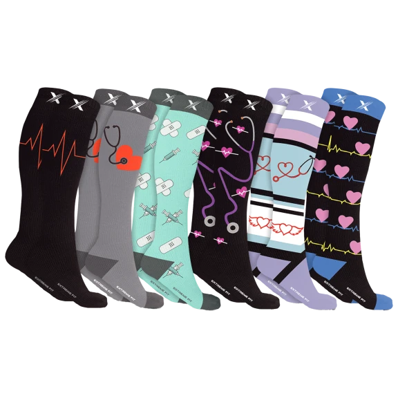 6-Pack: Extreme Fit Doctor Inspired Knee-High Compression Socks