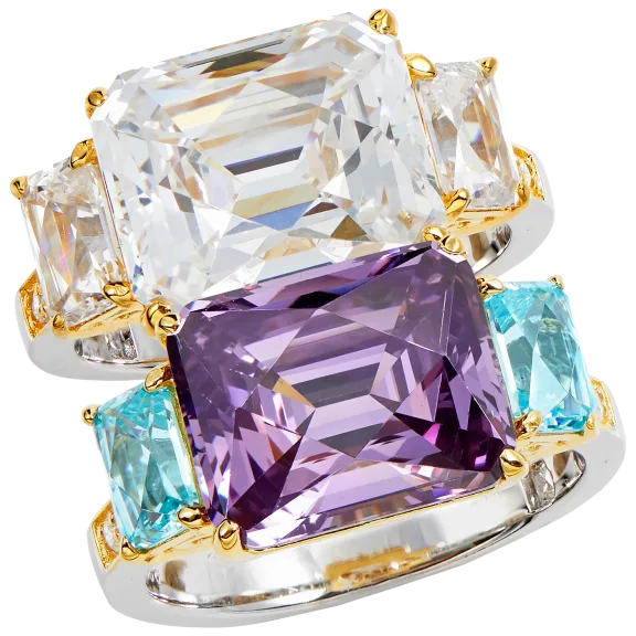 Savvy Cie Platinum Plated Two Tone Tycoon Cut Statement Ring
