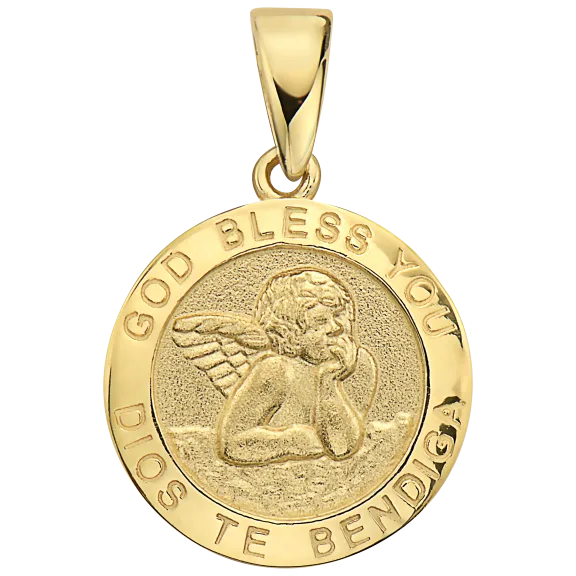 Pori Jewelers 14K Yellow Gold Guardian Angel Cherub God Bless You Pe