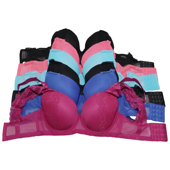 6-Pack: Angelina Wired, Extended Size Bras with Convertible Lace Straps