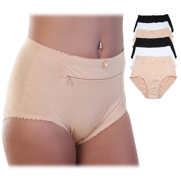 6-Pack: Angelina Cotton High Waist Briefs with Zippered Pocket