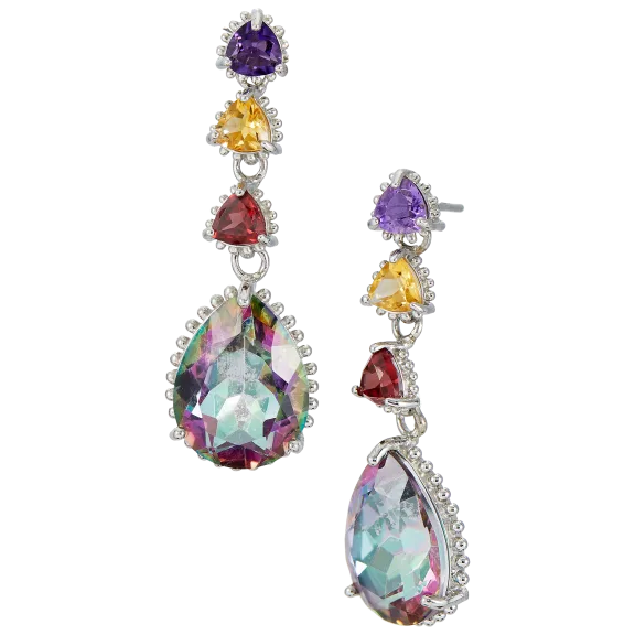 Savvy Cie Sterling Silver Genuine Gem Statement Earrings