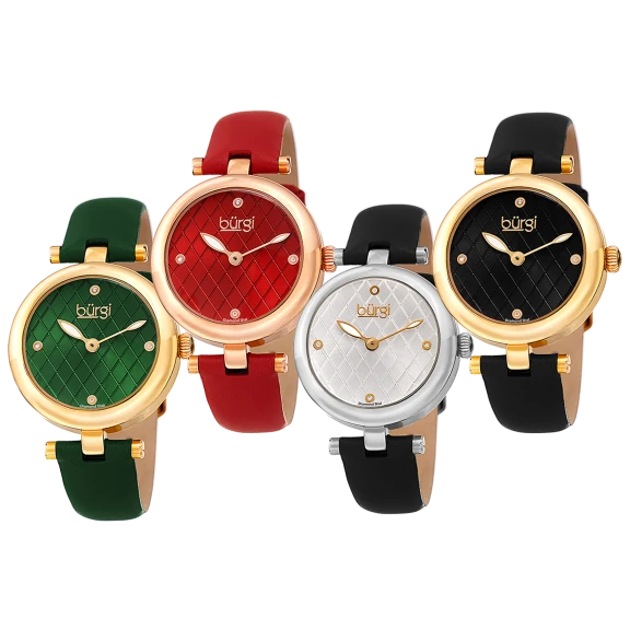 Burgi Women's Diamond Patterned Barbell Watch