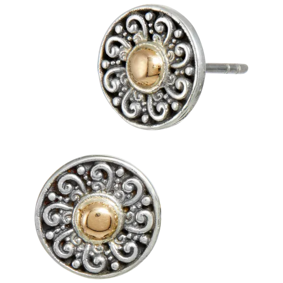 Savvy Cie 18K Solid Gold And Sterling Elaborate Balinese Circle Stud Earring