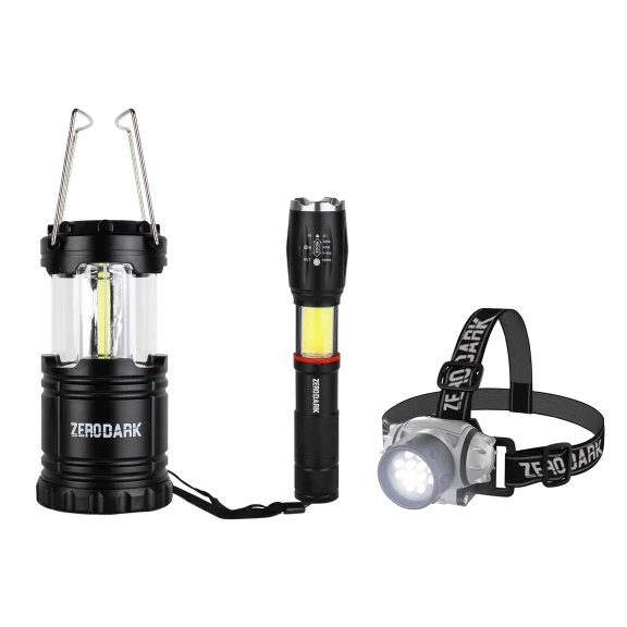 ZeroDark 3-Piece Tactical Set with Flashlight, Lantern, & Headlamp