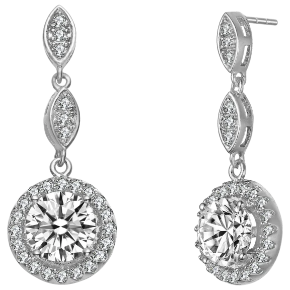 Genevive Sterling Silver Cubic Zirconia Round Drop Earrings