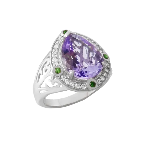 Savvy Cie Bold 10 Carat Amethyst Pear Shaped Halo Ring