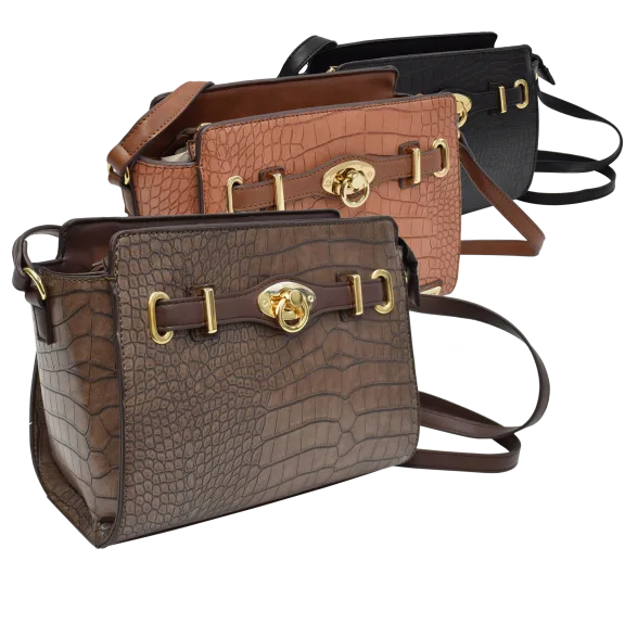 Adrienne Vittadini Croco Material Belted Front Face Crossbody