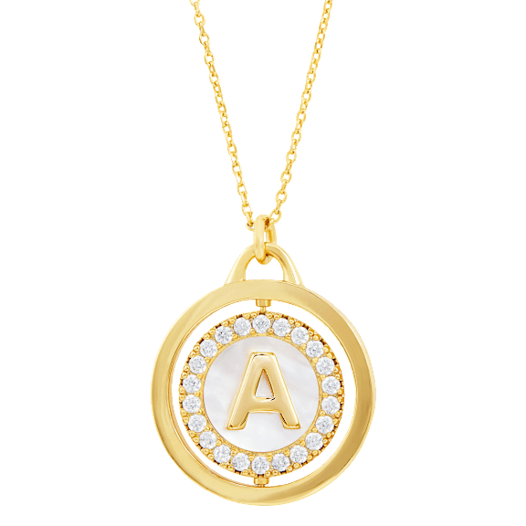 Savvy Cie Mother of Pearl Rotating Initial Necklace