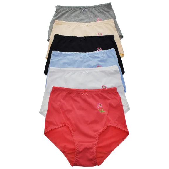 6-Pack: Angelina Cotton High Waist Briefs with Floral Embroidery