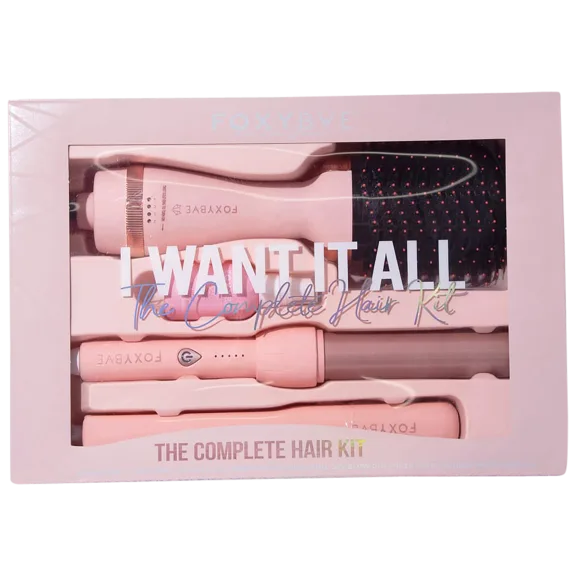 FoxyBae 4-Piece I Want It All Blower Brush, Curling Wand and Flat Iron Bundle
