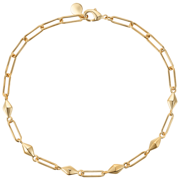 Megan Walford 8.25" Paperclip and Pyramid Anklet with 14K Gold Plated Finish