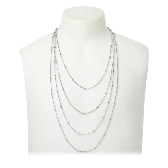 Savvy Cie Sterling Silver Plated Italian Multi Strand Layered Necklace