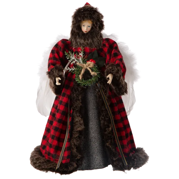 Glitzhome 16"H Plaid Angel Tree Top