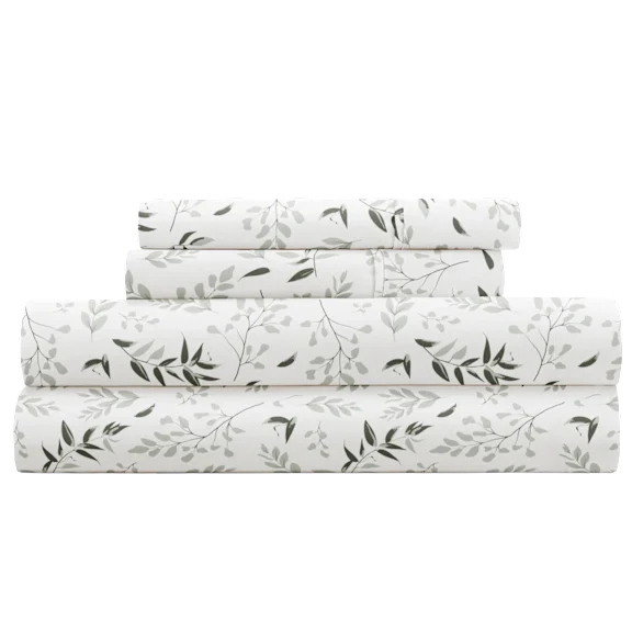 Cloth & Gable Tossed Foliage 4-Piece Pattern Sheet Set (Eucalyptus, Queen)