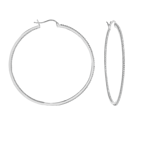 Classic Pave Hoop Rhodium Plated Earrings