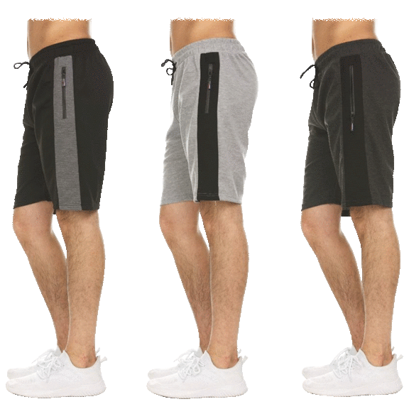 3-Pack: Men's Moisture Wicking Shorts with Zipper Pockets