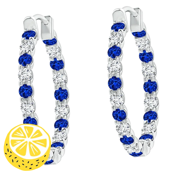 Tamborat Jewelry 1/4 Carat TW Sapphire Inside Out Hoop Earrings