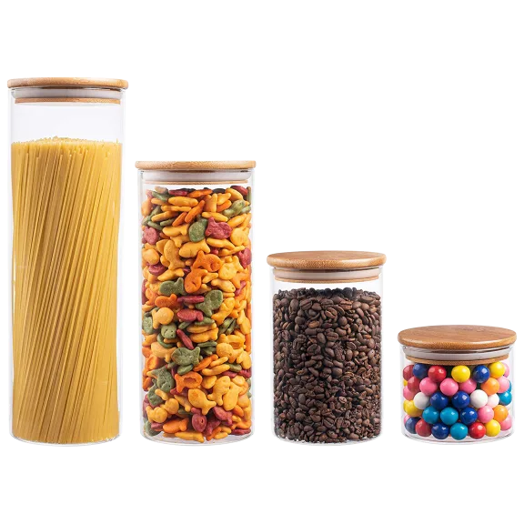 EatNeat 4-Piece Modern Glass Kitchen Canister Set with Airtight Bamboo Lids