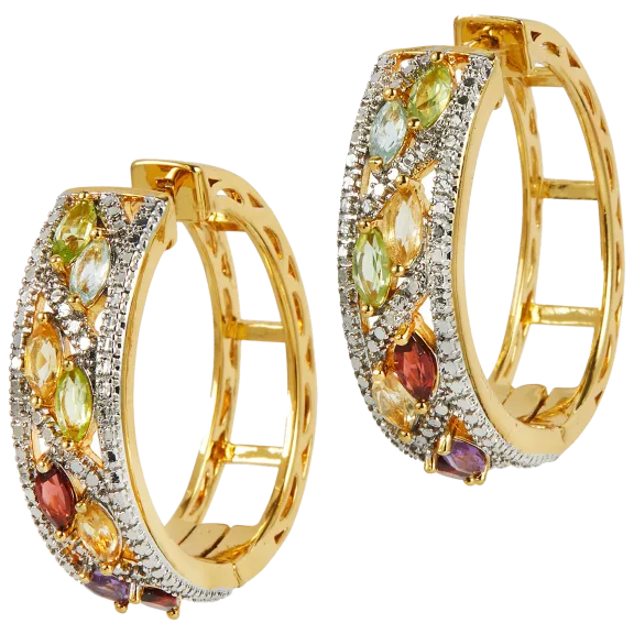 Savvy Cie Genuine Diamond & Multi-Color Gemstone Earring