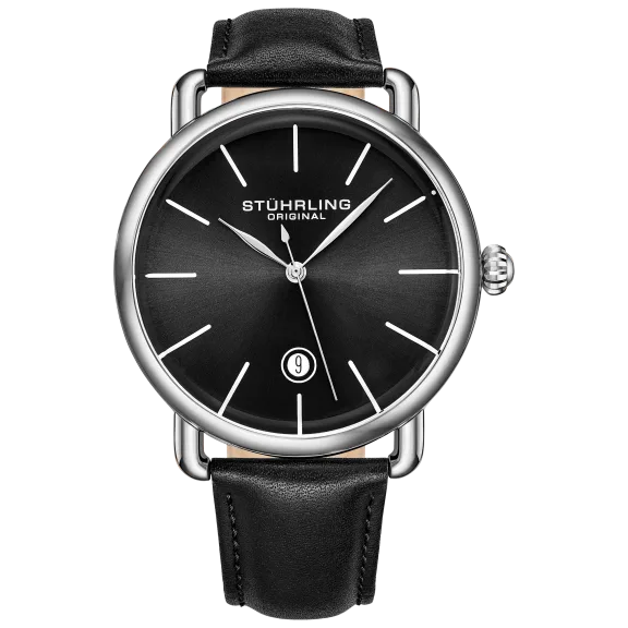 Stuhrling Men's 3913 Quartz 42mm Genuine Leather Strap Watch