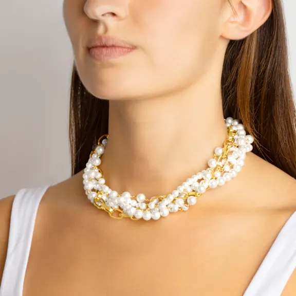 Martha Stewart Five Twisted Strand Pearl and Chain Gold Necklace