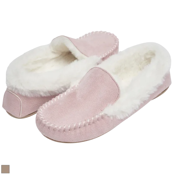 Laura Ashley Ladies Microsuede Moccasin with Plush Trim