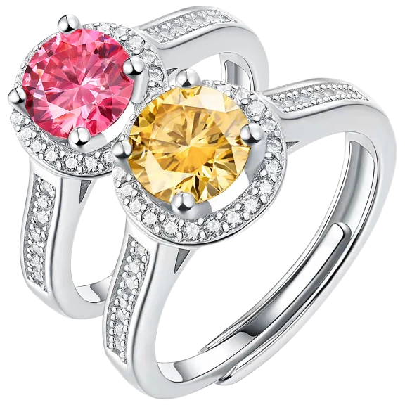 Stella Valentino Gemstone & White Moissanite Halo Engagement Anniversary Ring