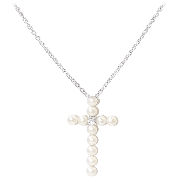 Savvy Cie Sterling Silver Genuine 5mm Pearl Cross Pendant