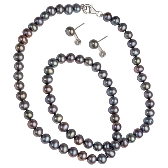 Dark Pearl Necklace & Earring Set