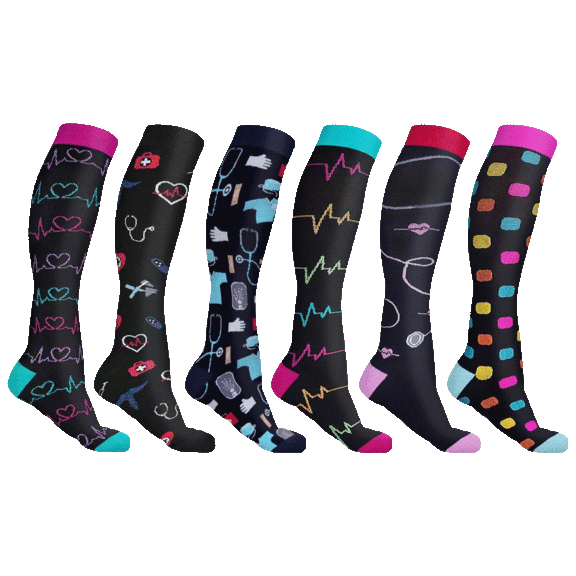 6-Pack: Ciana Whimsical Knee-High Compression Socks