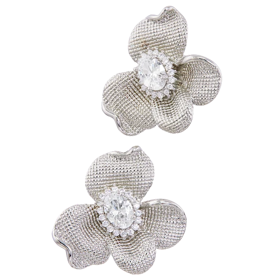 Savvy Cie Floral Button Earrings with Cubic Zirconia Center