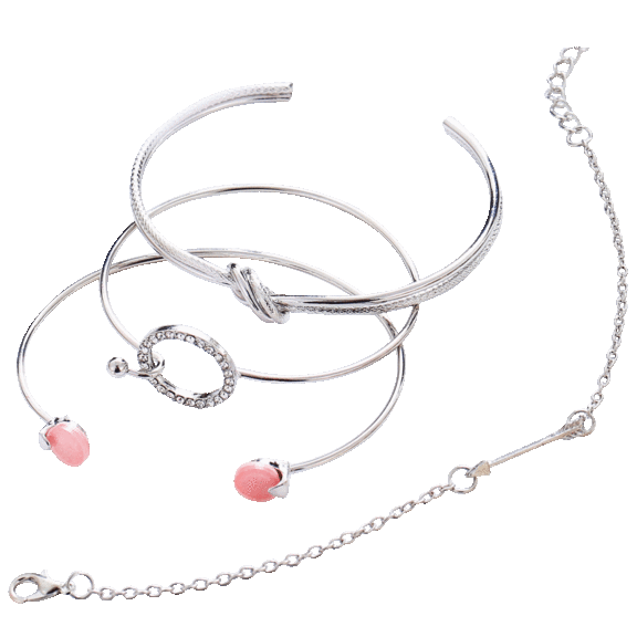 Golden NYC Jewelry 4 Piece Gold Plating Pink Marble Pav'e Circular Bangle Set