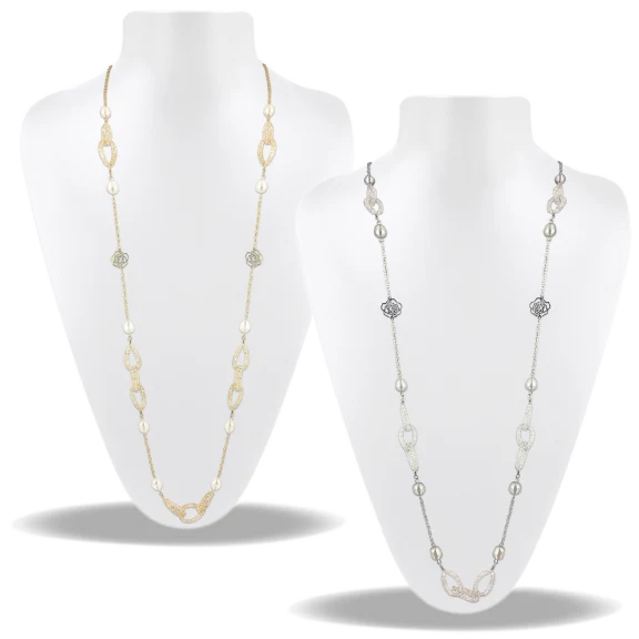 Pacific Pearls Rose Atoll Collection 14K Gold Filled Pearl & Swarovski Necklace