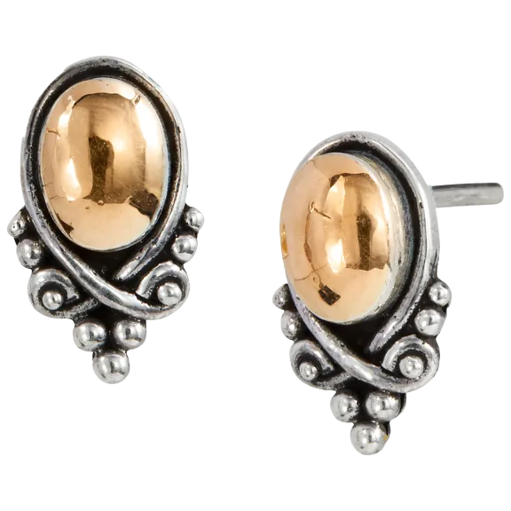 Savvy Cie 18K Solid Gold and Sterling Balinese Tear Drop Stud Earrings