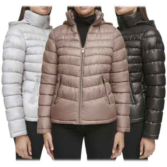Kenneth Cole Short Zip Hooded Puffer