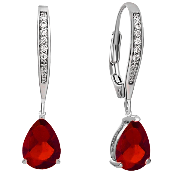RelavenO Classy Sterling Silver Drop Earrings with Ruby Red Cubic Zirconia