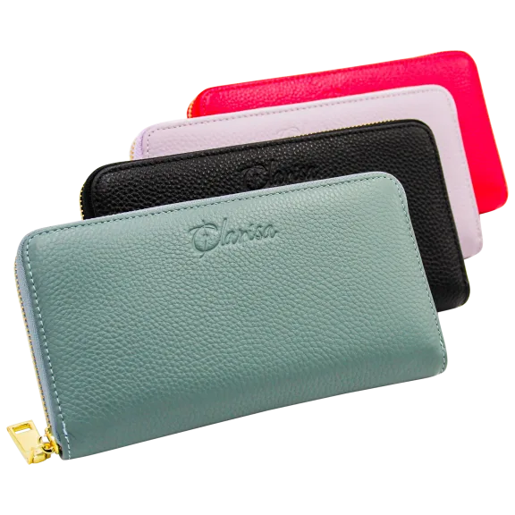 Clarisa Chic Large Saffiano Leather Quarter Zip Wallet