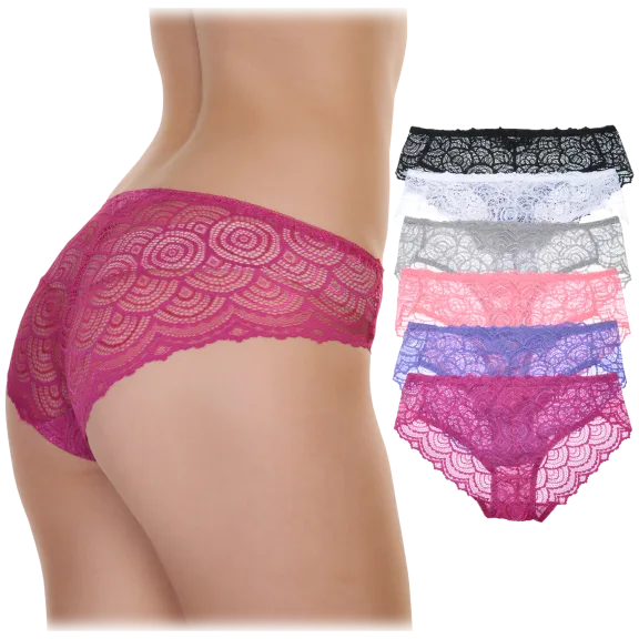 6-Pack: Angelina Lace Hiphugger Panties with Swirl Design