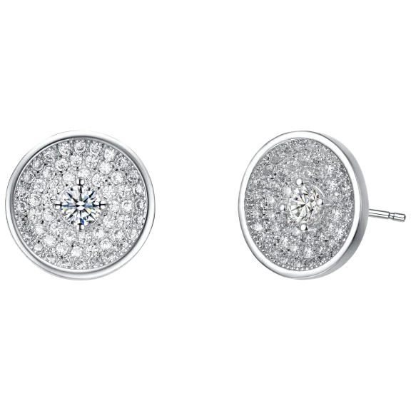 RelavenO Classy Rhodium Plated Cubic Zirconia Round Earrings