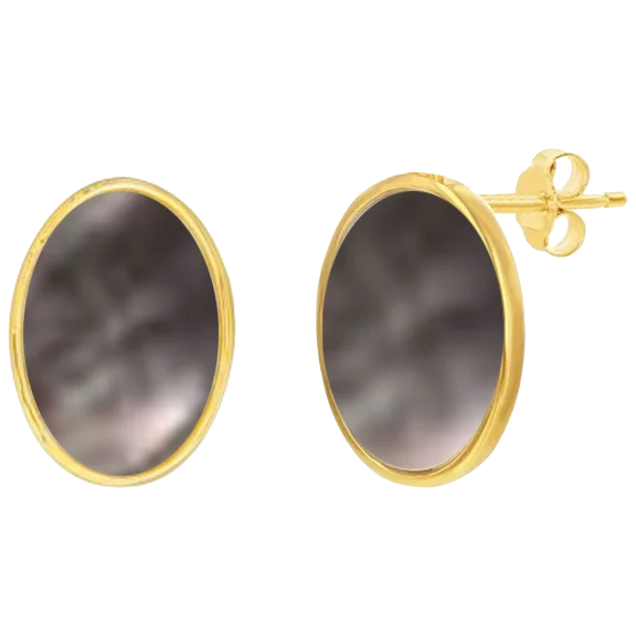 Savvy Cie 18K Gold Over Sterling Silver Black Mother Of Pearl Large Stud Earring