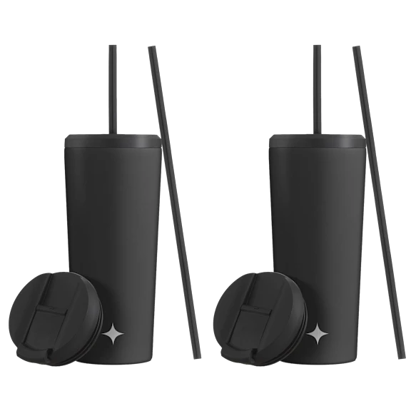 2-Pack: JoyJolt 20oz Vacuum Insulated Tumblers with Straw & Flip Lids