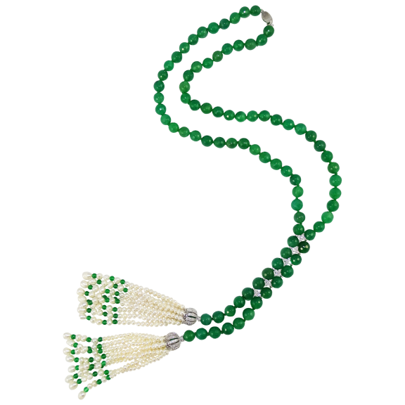 Savvy Cie Genuine Green Agate And Freshwater Pearl Statement Necklace