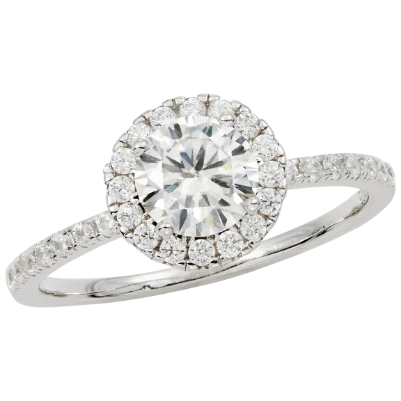 Savvy Cie 1.0 Carat TW Moissanite Halo Ring With Side Stones On Band