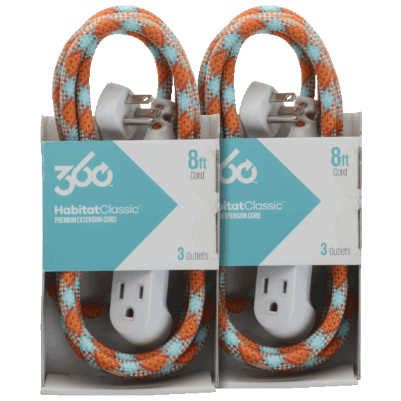 2-Pack: 360 Electrical Habitat Braided 3-Outlet Extension Cord